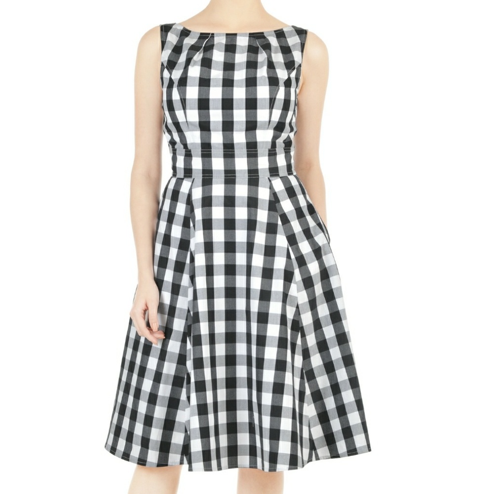 Black check fit and flare Eshakti cotton dress